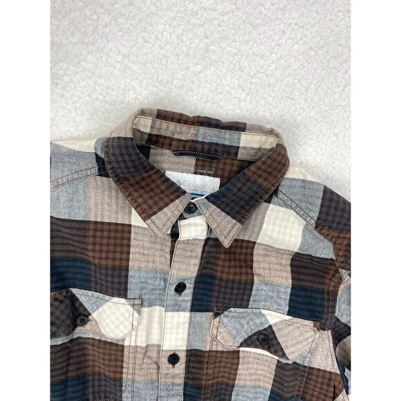 Columbia Shirt Mens Small Brown Gray Plaid Button Up‎ Long Sleeve Cotton - Picture 7 of 7